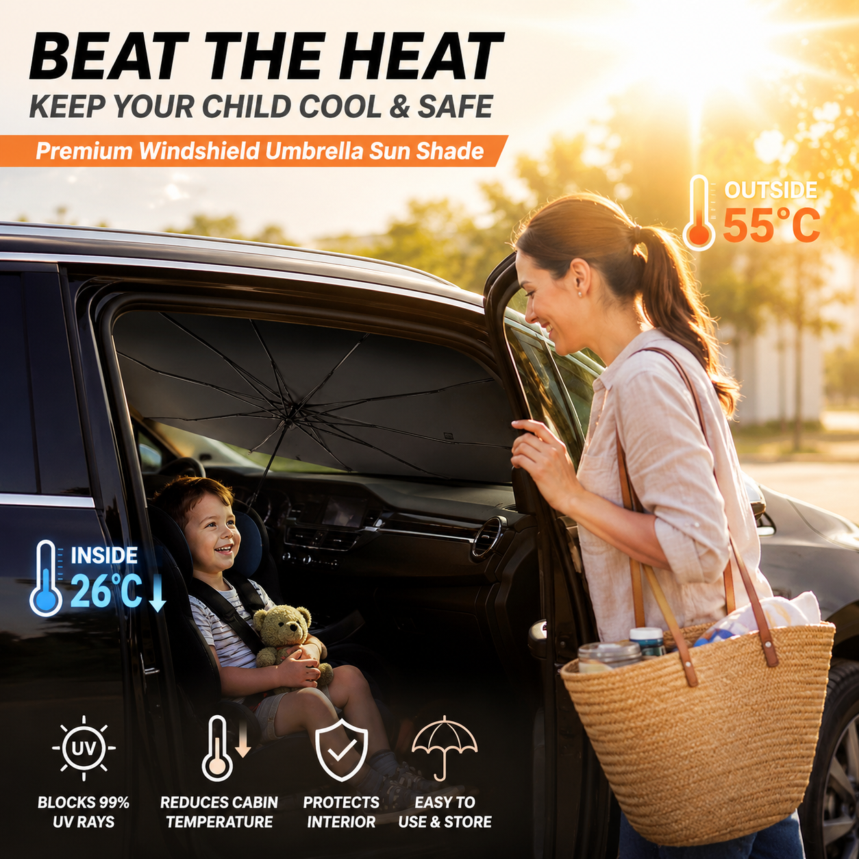 ⏰🔥LIMITED TIME 50% OFF!🔥50K+ SOLD! 2026 Upgraded Car Windshield Sun Shade Umbrella