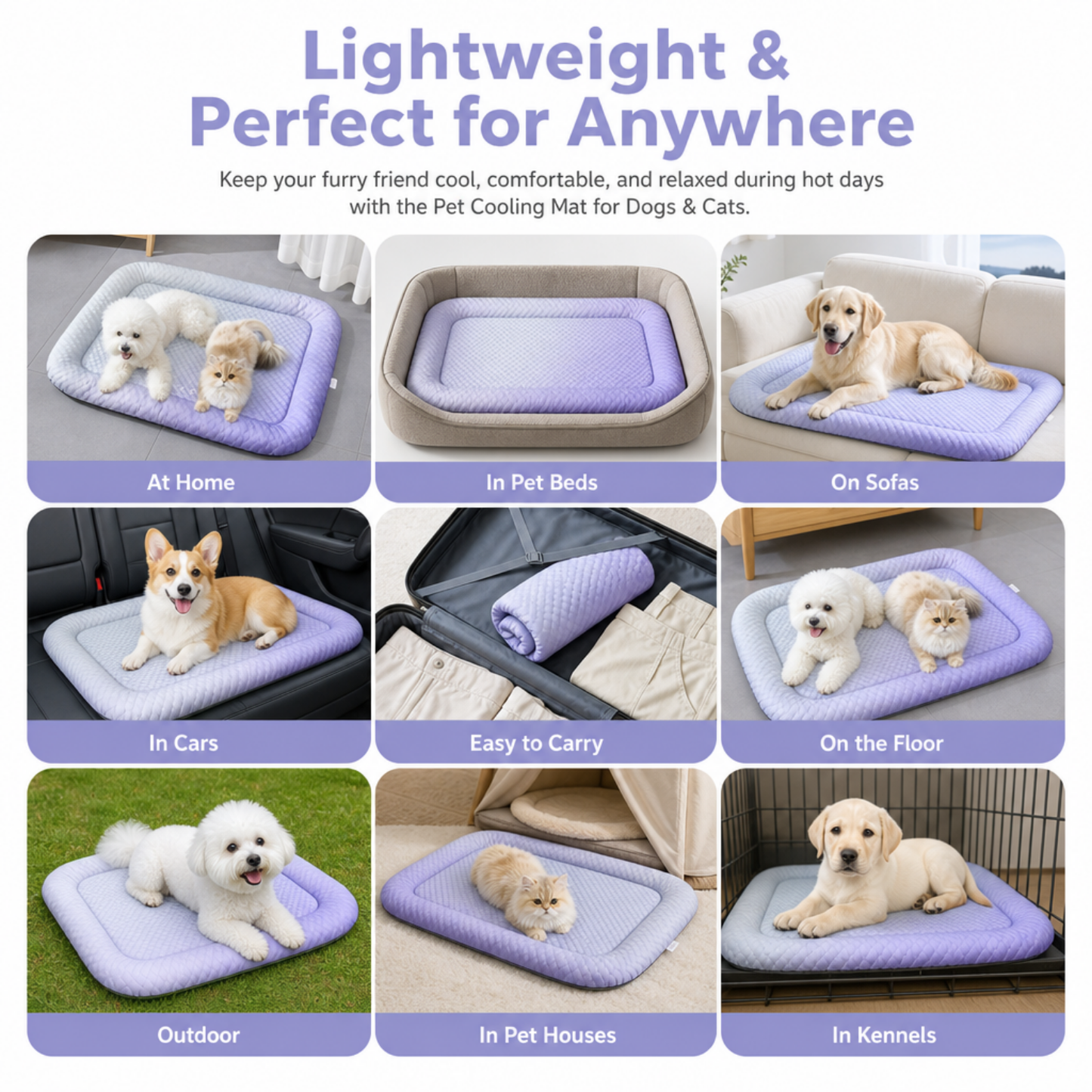❄️Pet Cooling Mat for Dogs & Cats 🐾  Naturally Cool Ice-Silk Pad • Breathable, Washable & Soft