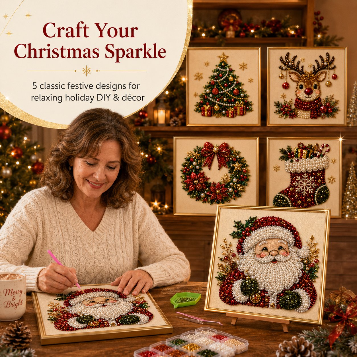 upsell 🎨💎Zero-Skill Needed | 3D DIY Christmas Pearl Art Kit