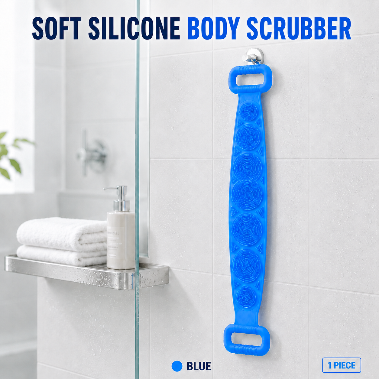 🚿✨ 70cm Long Reach Silicone Back Scrubber  🫧 Reach Your Back Easier • 🔄 Clean + Massage • 💧 Easy To Rinse