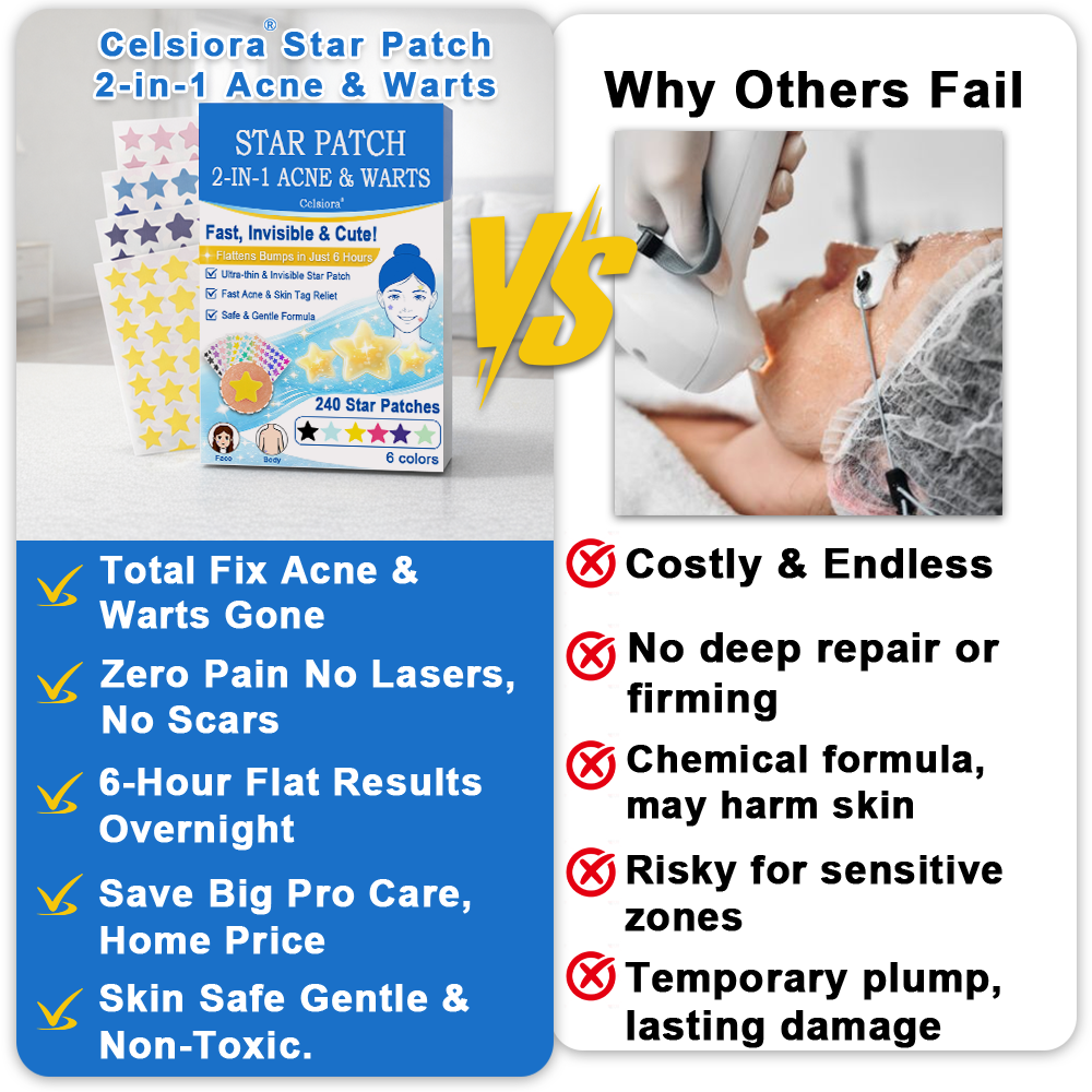 ✔Celsiora® 2-in-1 Microneedle & Hydrocolloid Star Patch | Acne, Raised Moles, Flat Warts & Skin Tags Remover | 6 Colors Pimple Patch for Face & Neck | Invisible Star Zit Stickers | 240 Count