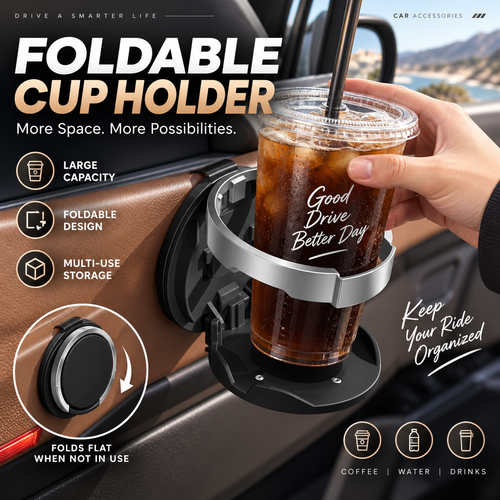 🚗 Last Day Special Price ! 🥤Multifunctional Foldable Car Door Cup Holder Large Diameter Drink and Water Bottle Storage Rack