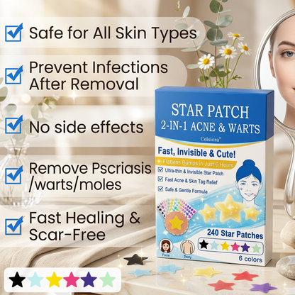 ✔ Celsiora® 2-in-1 Microneedle & Hydrocolloid Star Patch | Acne, Raised Moles, Flat Warts & Skin Tags Remover | 6 Colors Pimple Patch for Face & Neck | Invisible Star Zit Stickers | 240 Count