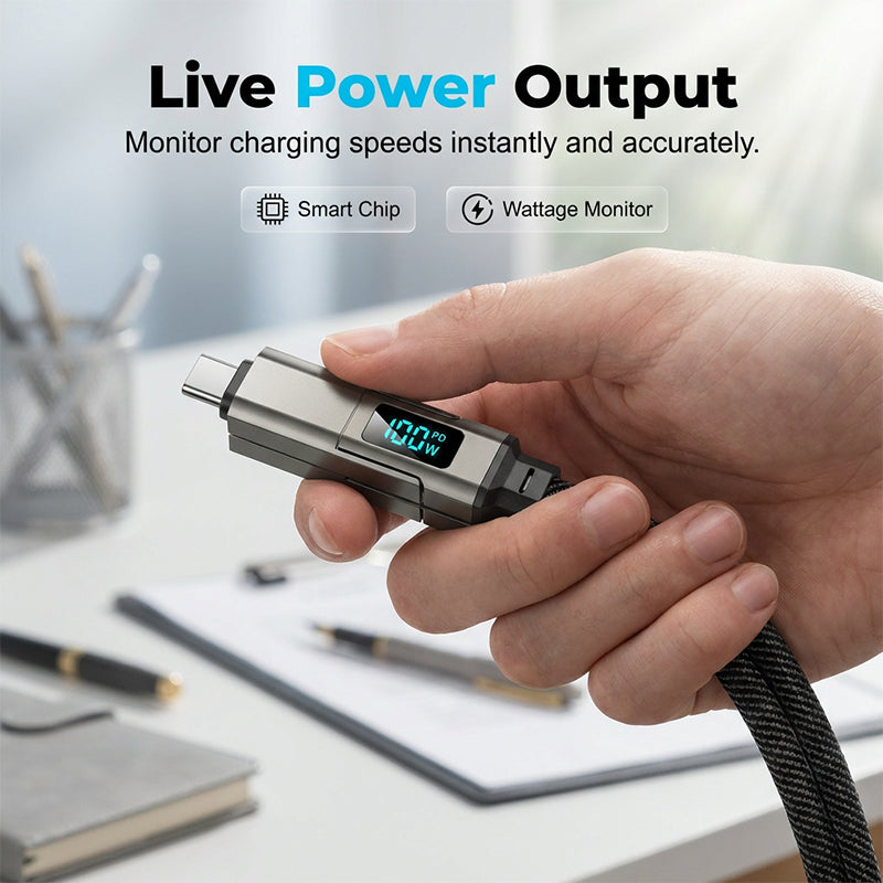 🔥HOT SALE 60% OFF🔥4-in-1 Digital Display Keychain Charging Cable