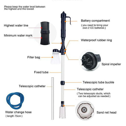 🐠LAST DAY SALE 50% OFF⚡50K+ SOLD 🐟Electric Aquarium Gravel Cleaner—battery-operated, adjustable length, and easy to use—suitable for all aquariums 🧹🐟