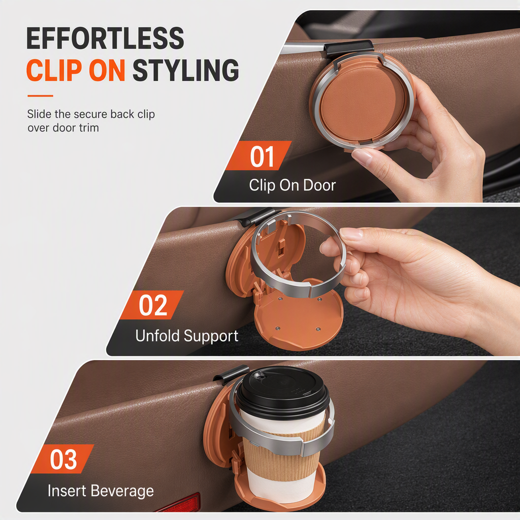 🚗 Last Day Special Price ! 🥤Multifunctional Foldable Car Door Cup Holder Large Diameter Drink and Water Bottle Storage Rack