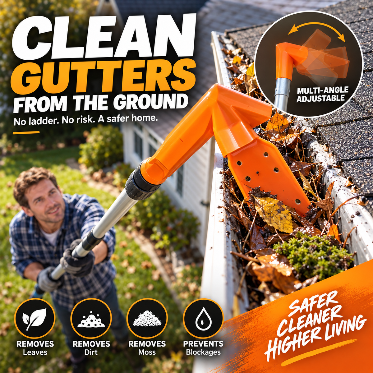 🔧 Last Day Special Price ! ✨ No-Ladder Adjustable Gutter Scoop