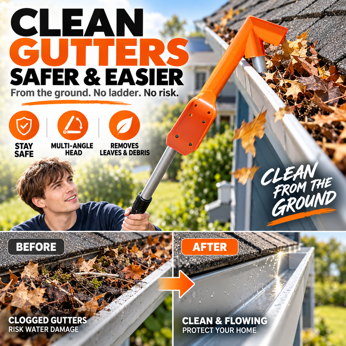 🔧 Last Day Special Price ! ✨ No-Ladder Adjustable Gutter Scoop